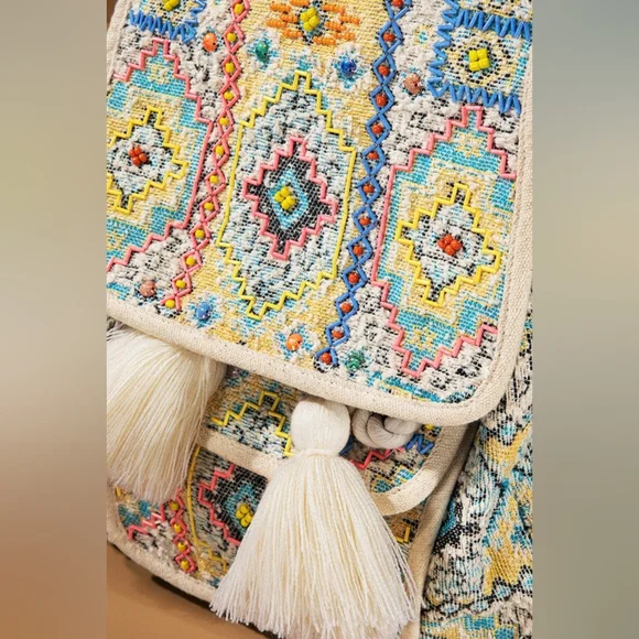 Boho Chic Backpack - Ethnic Inspired Pattern - Hand Beaded Accents - Fine Cotton - Picture 12 of 16